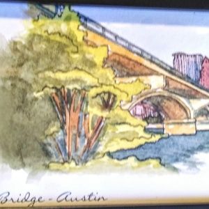 Framed Watercolor Print Bat Bridge Austin Texas